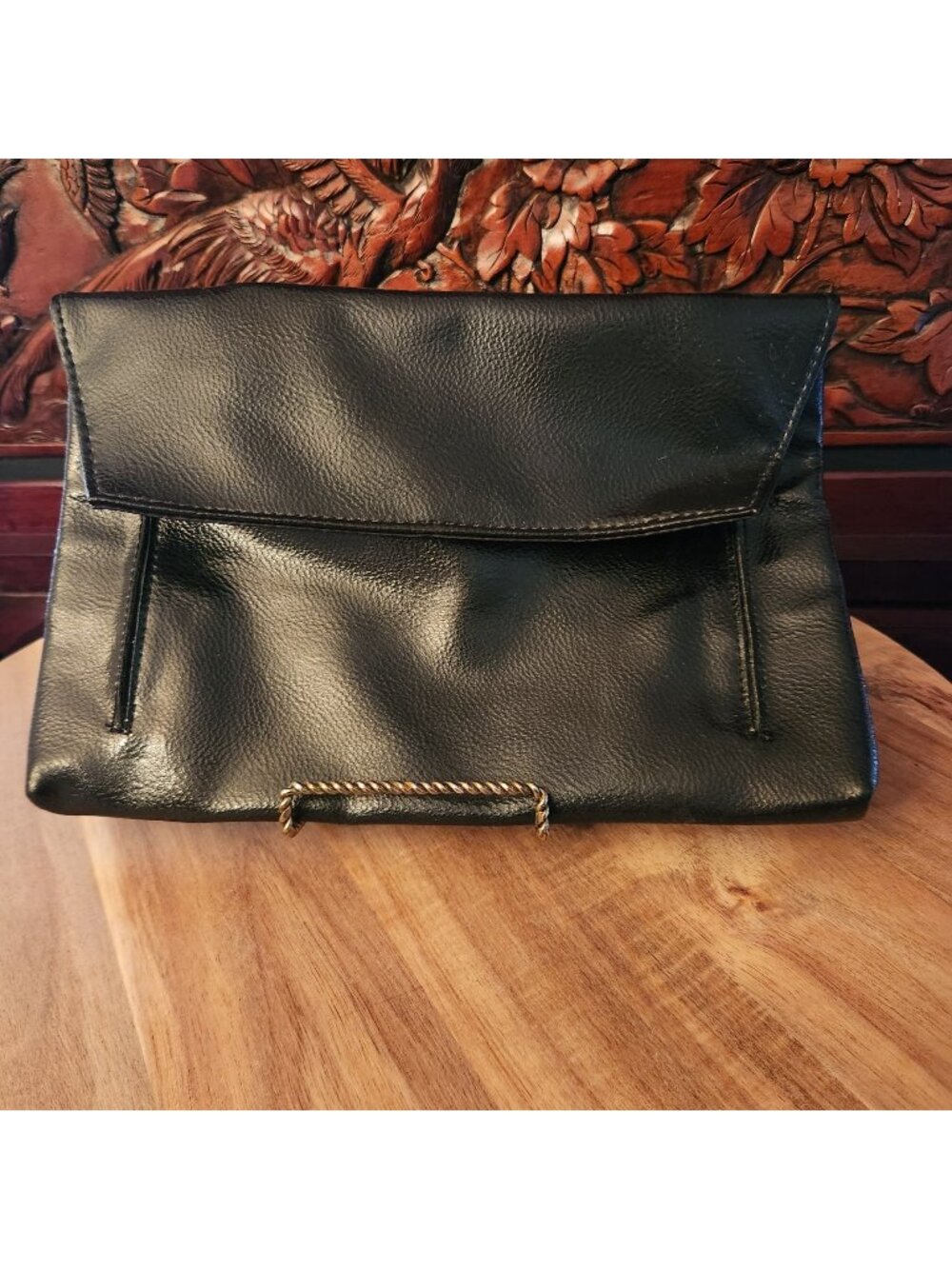 Chi Black Faux Leather Envelope Clutch With Magnetic Snap Closure